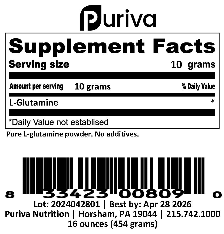 L-Glutamine powder, 1 pound, Puriva Nutrition