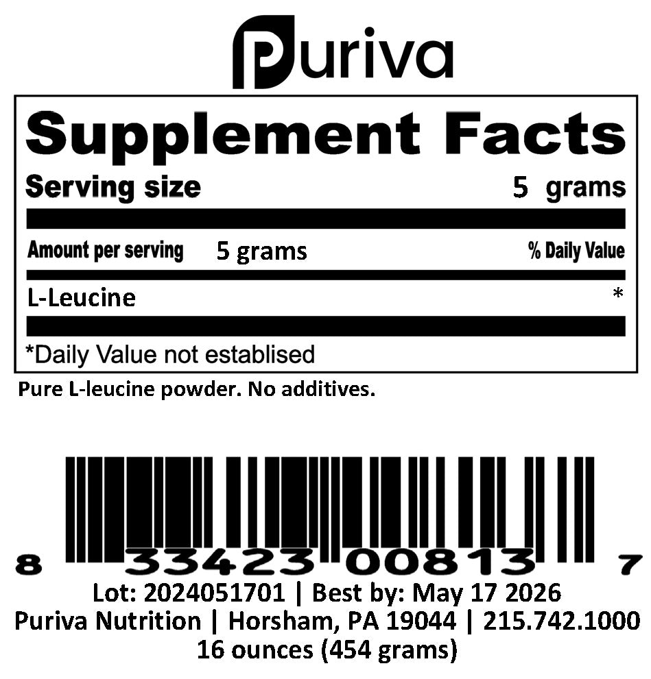 L-Leucine powder, 1 pound, by Puriva Nutrition