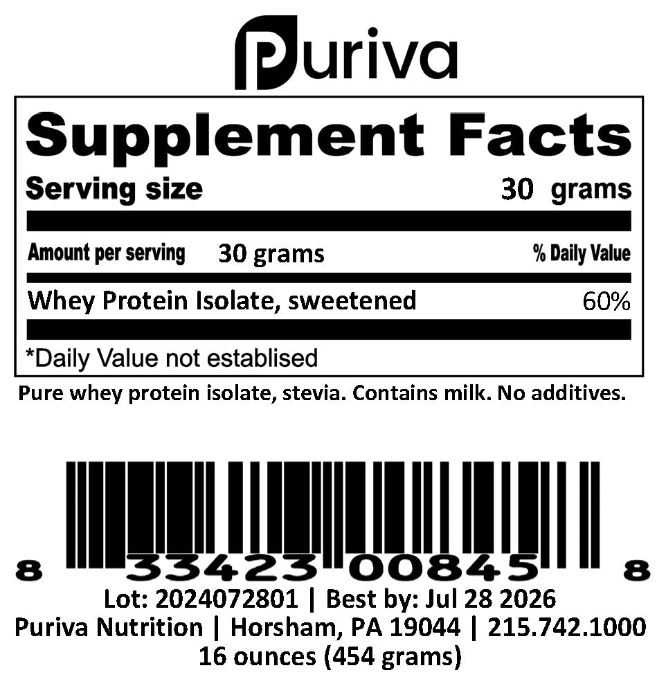 Signature Protein | Sweetened Whey Protein Isolate, 1 pound, Puriva Nutrition