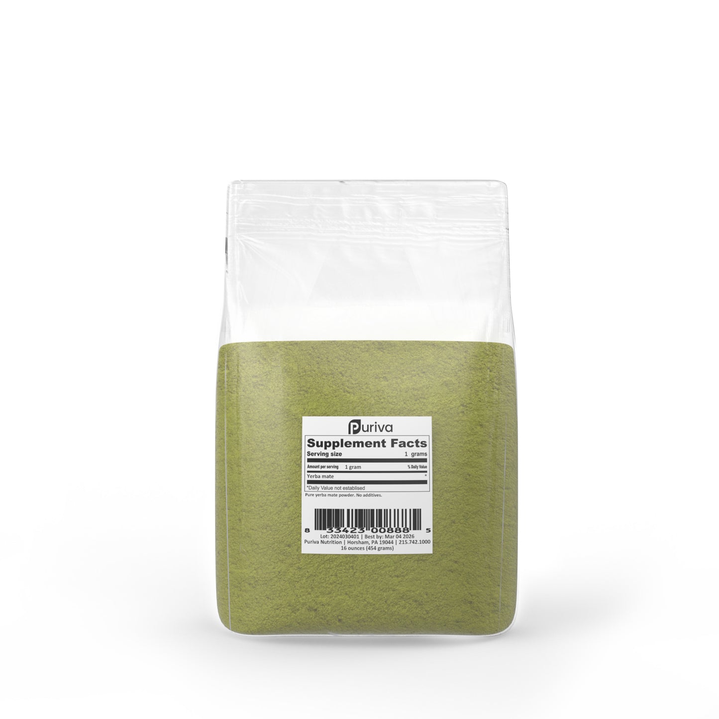 Yerba Mate powder, 1 pound, by Puriva Nutrition