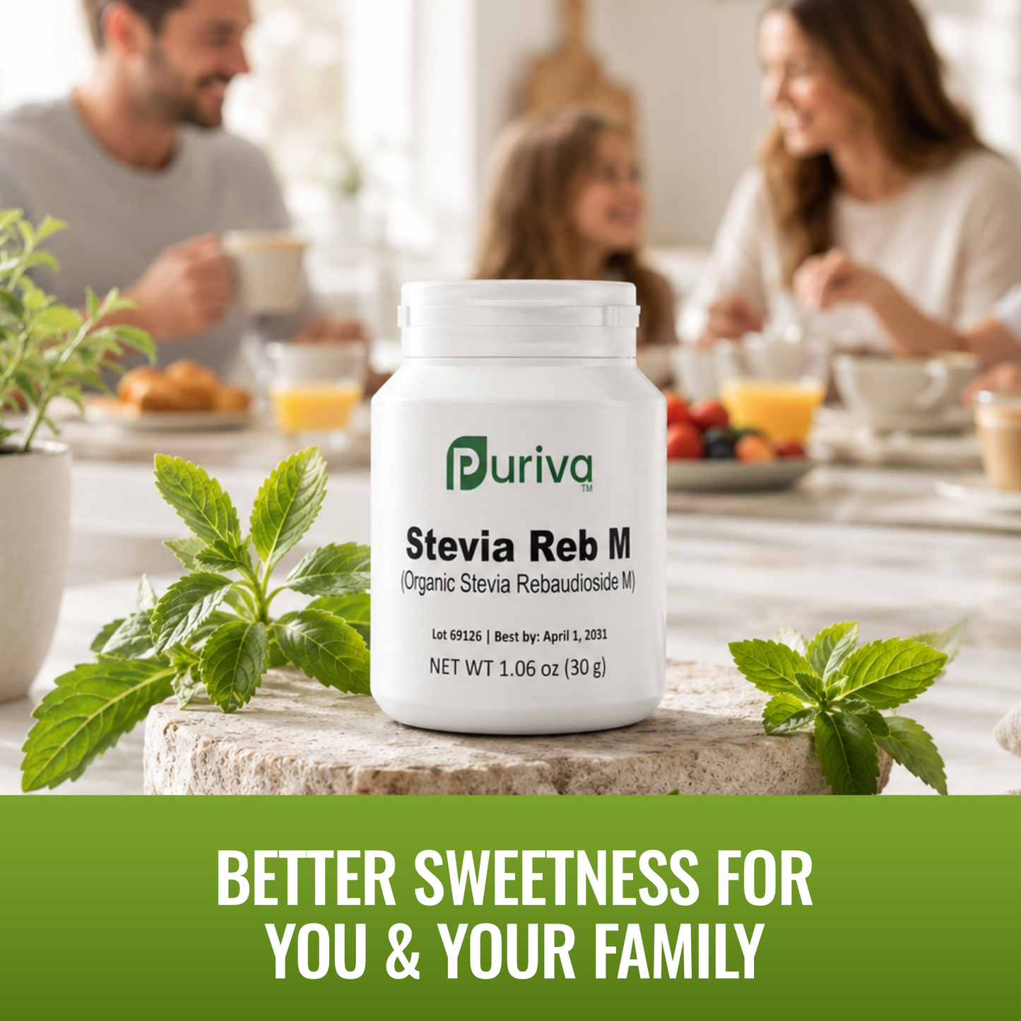 Stevia Reb M powder, (Reb-M | Rebaudioside M), 90 grams | 3,000 servings, Puriva Nutrition