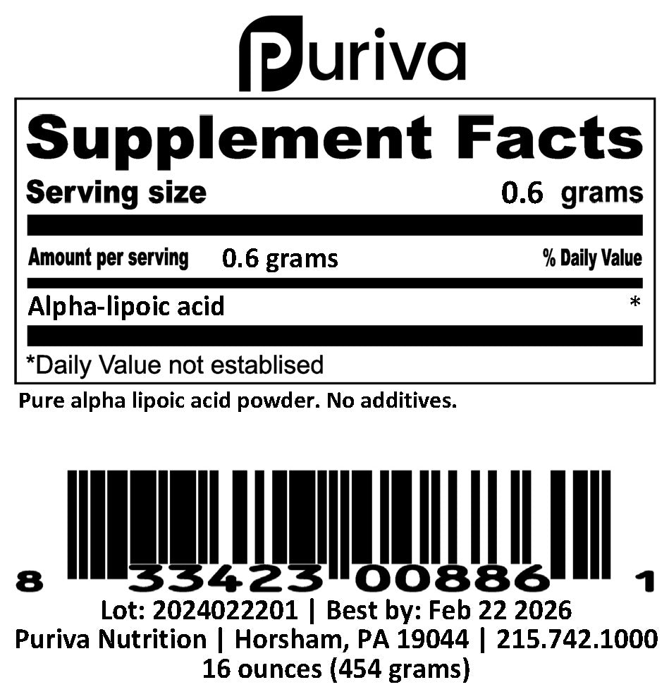 Alpha-lipoic acid powder, 1 pound, by Puriva Nutrition