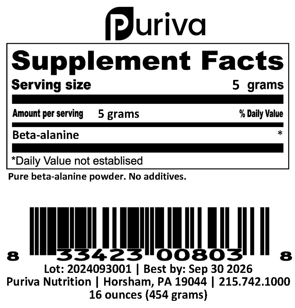 Beta-Alanine powder, 1 pound, by Puriva Nutrition