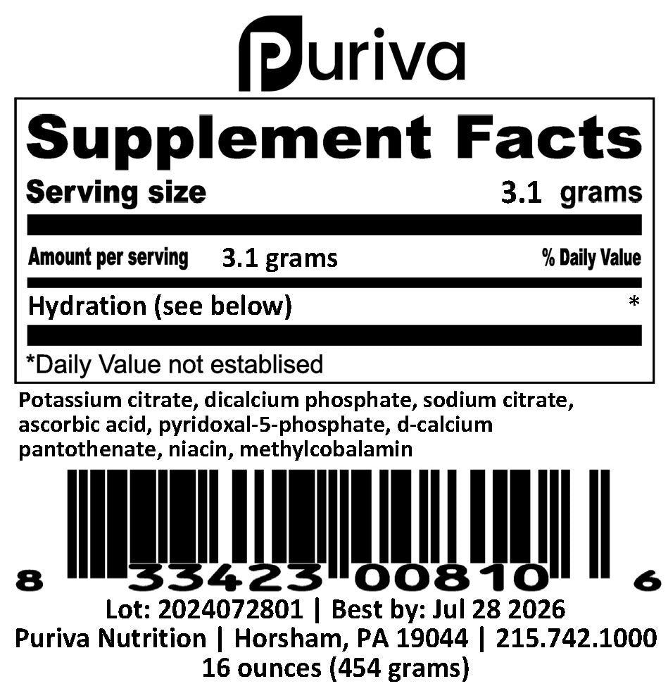 Hydration Powder, 1 Pound, Puriva Nutrition