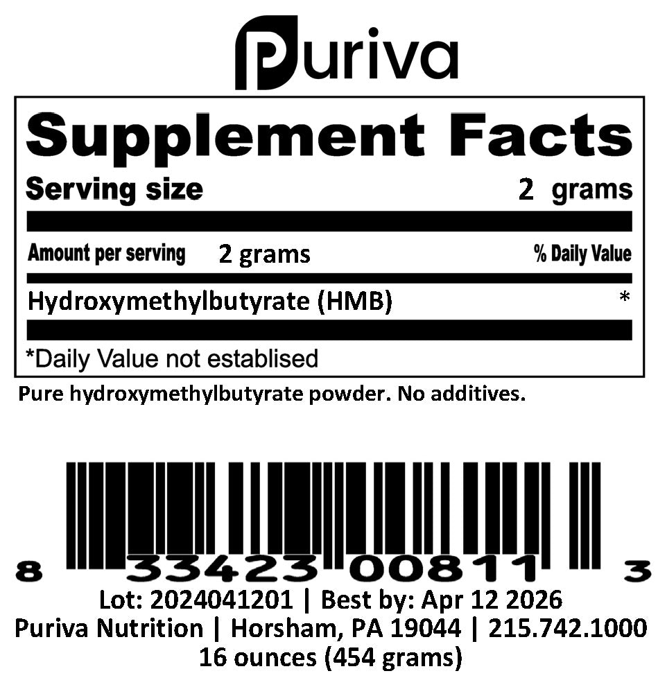 Hydroxymethylbutyrate (HMB) powder, 1 pound, Puriva Nutrition