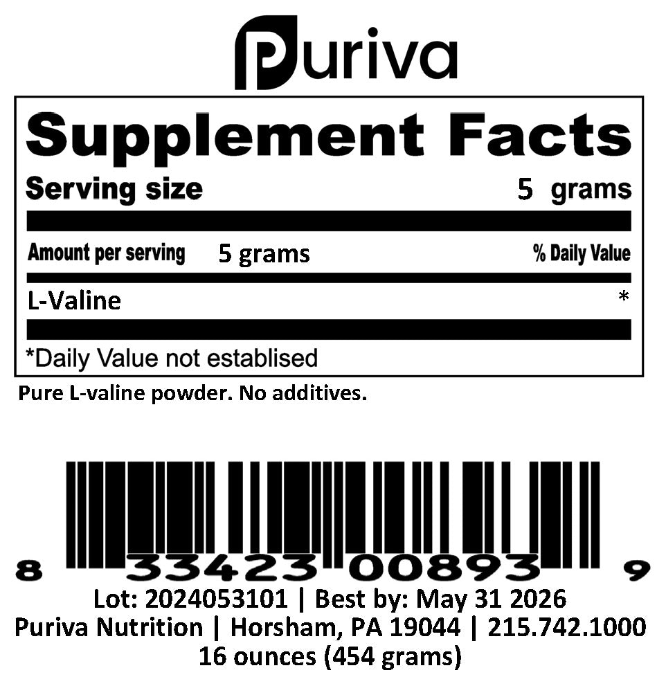 L-Valine powder, 1 pound, by Puriva Nutrition