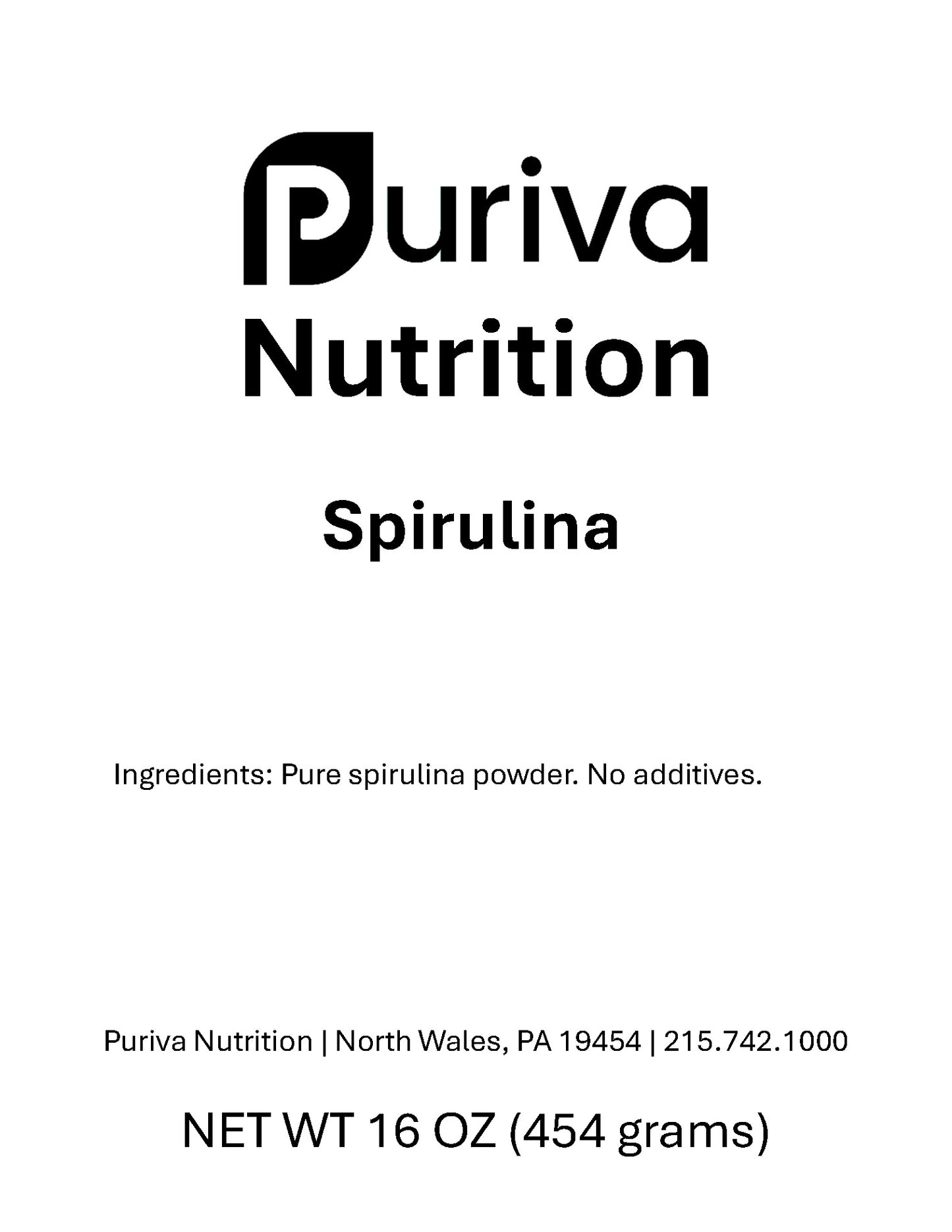 Spirulina powder, 1 pound, Puriva Nutrition