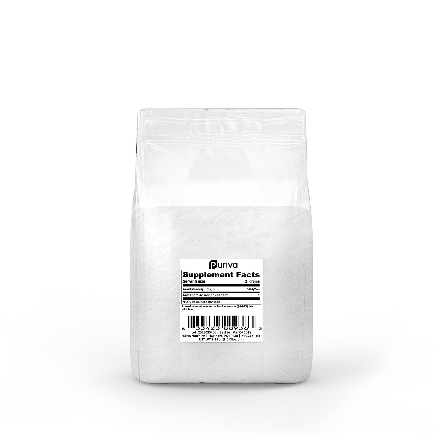 Pure NMN powder (Nicotinamide mononucleotide | β-NMN) NAD+ precursor, 1 Kg (2.2 pounds) Puriva Nutrition