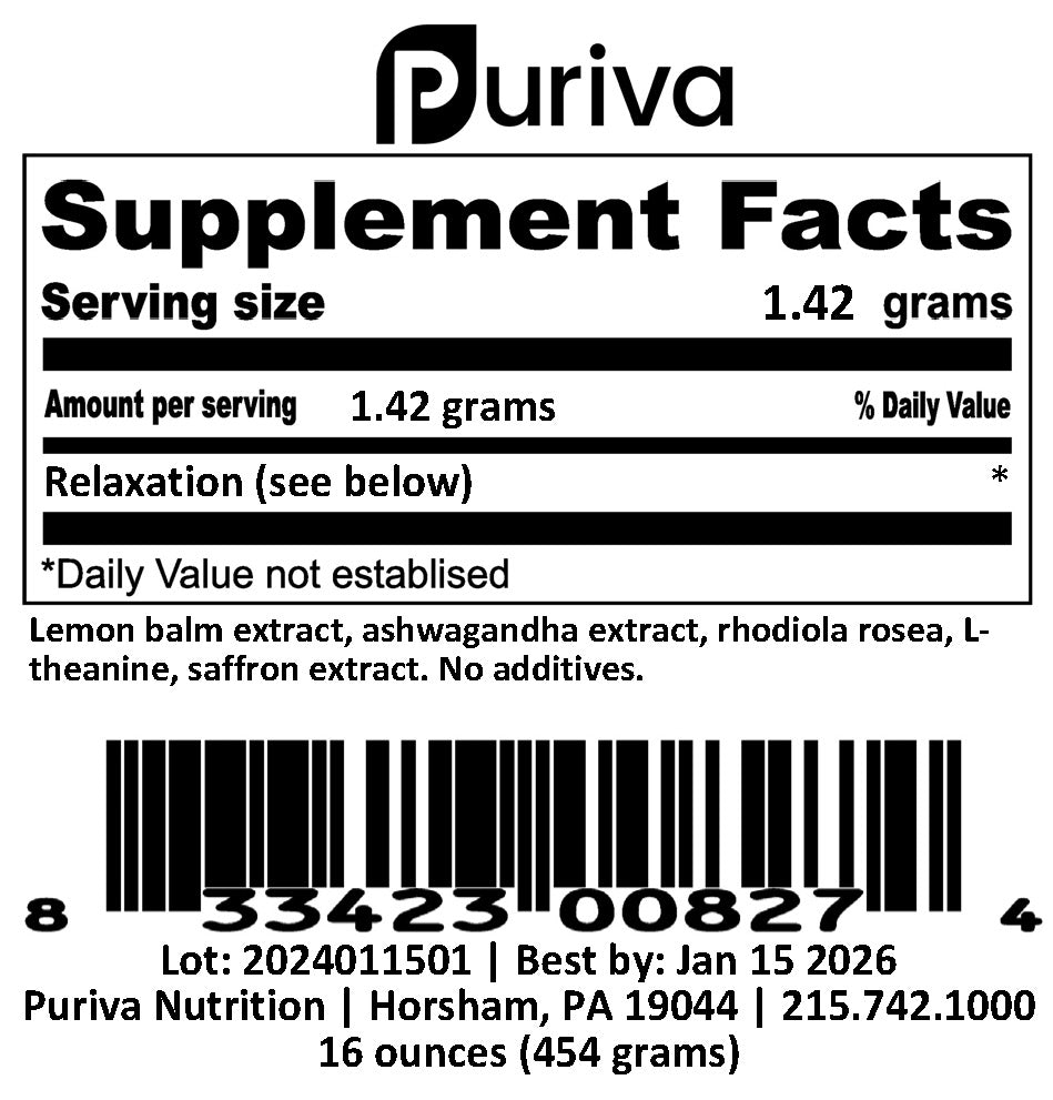 Relaxation powder, 1 pound, by Puriva Nutrition