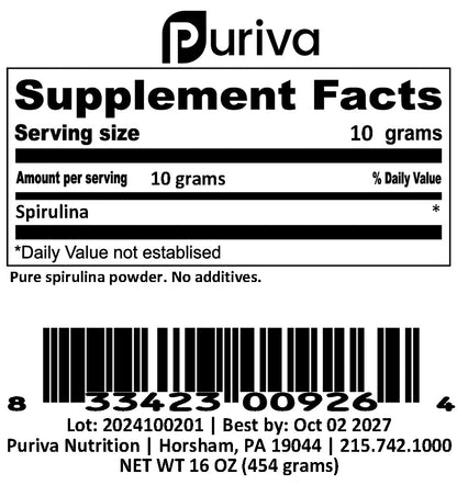 Spirulina powder, 1 pound, Puriva Nutrition