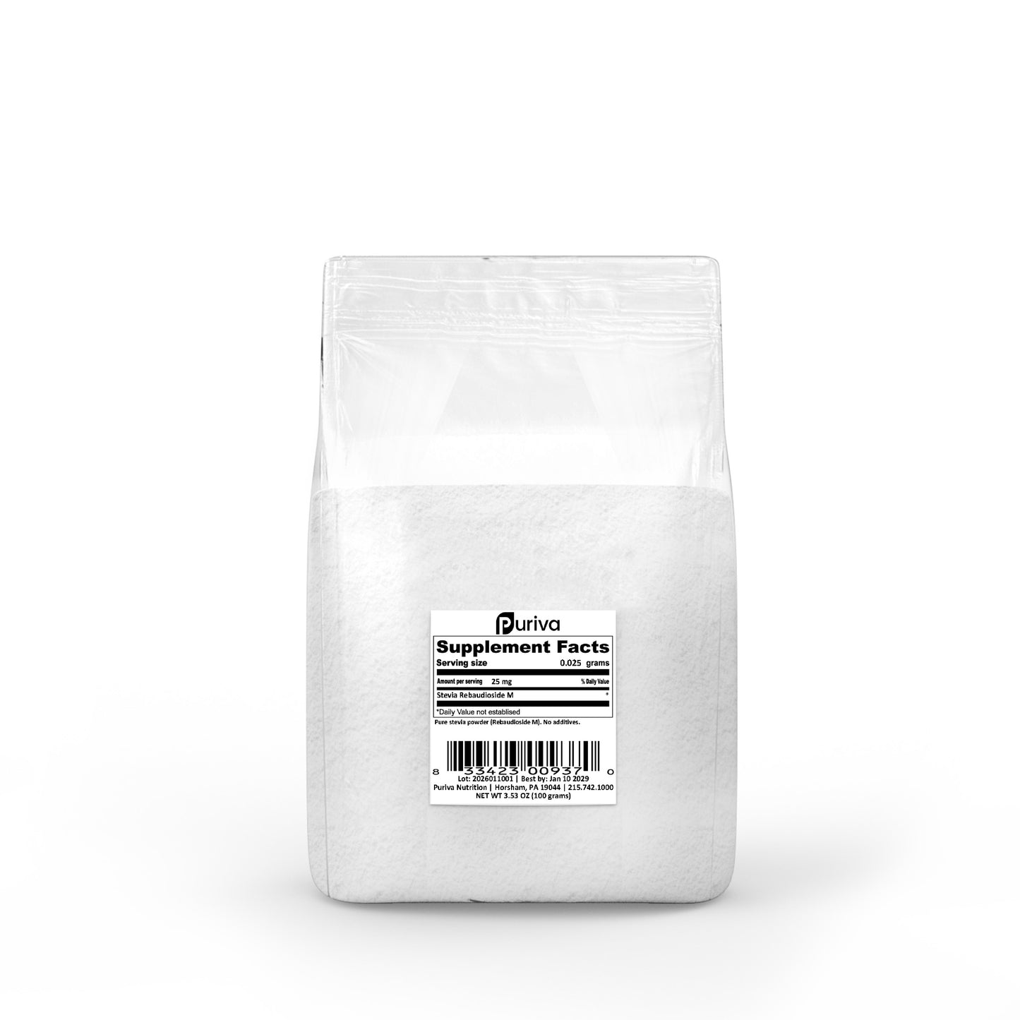 Stevia Reb M powder, (Reb-M | Rebaudioside M), 100 grams | 3,300 servings, Puriva Nutrition