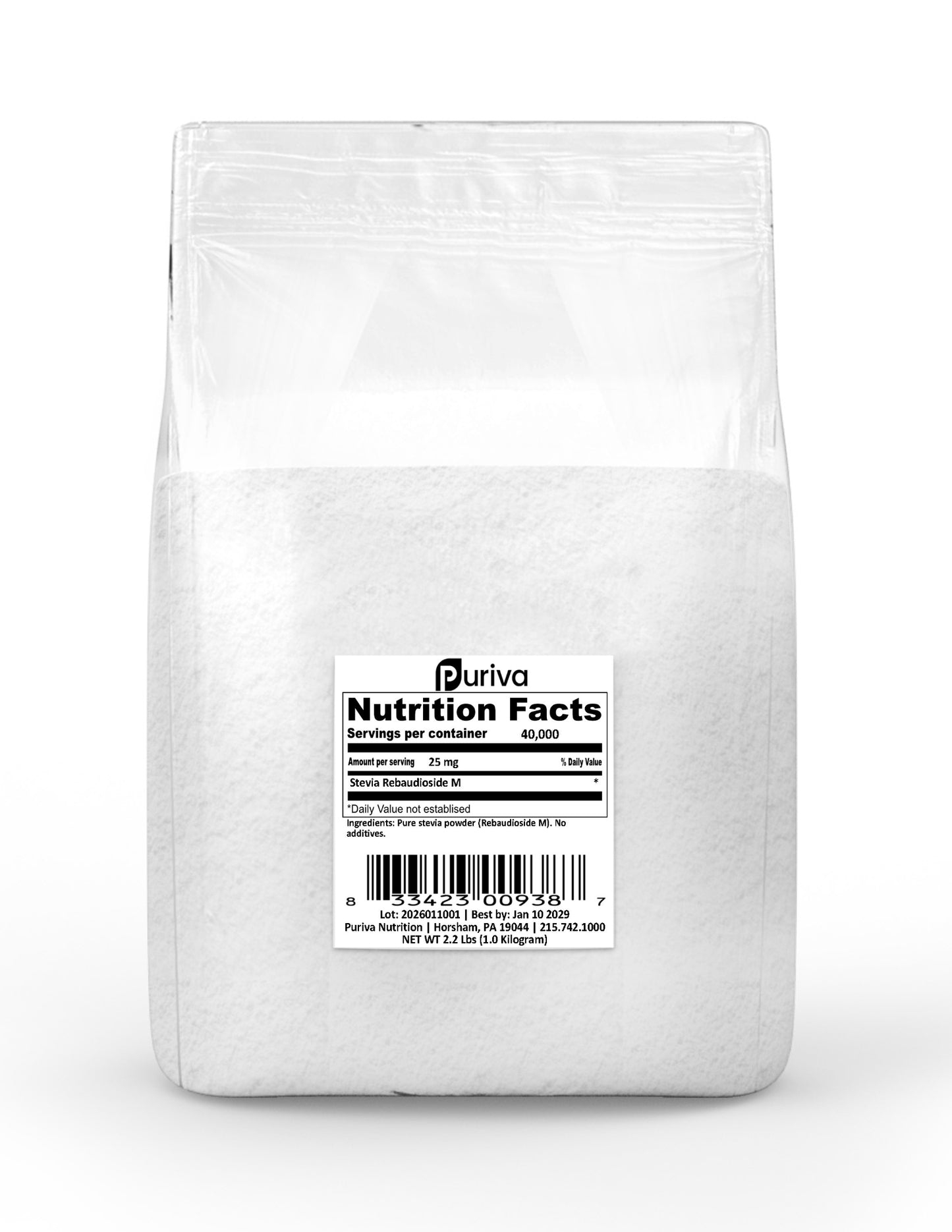 Stevia Reb M powder, (Reb-M | Rebaudioside M), 1 Kilogram | 2.2 Pounds, Puriva Nutrition
