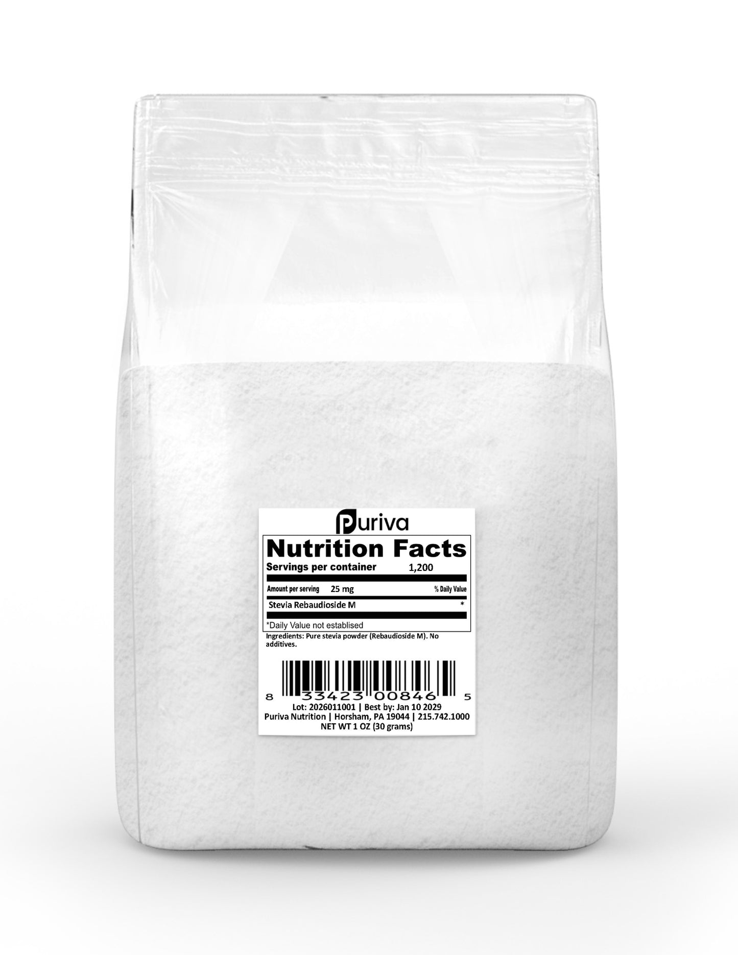 Stevia Reb M powder, (Reb-M | Rebaudioside M), 30 grams | 1,000 servings, Puriva Nutrition