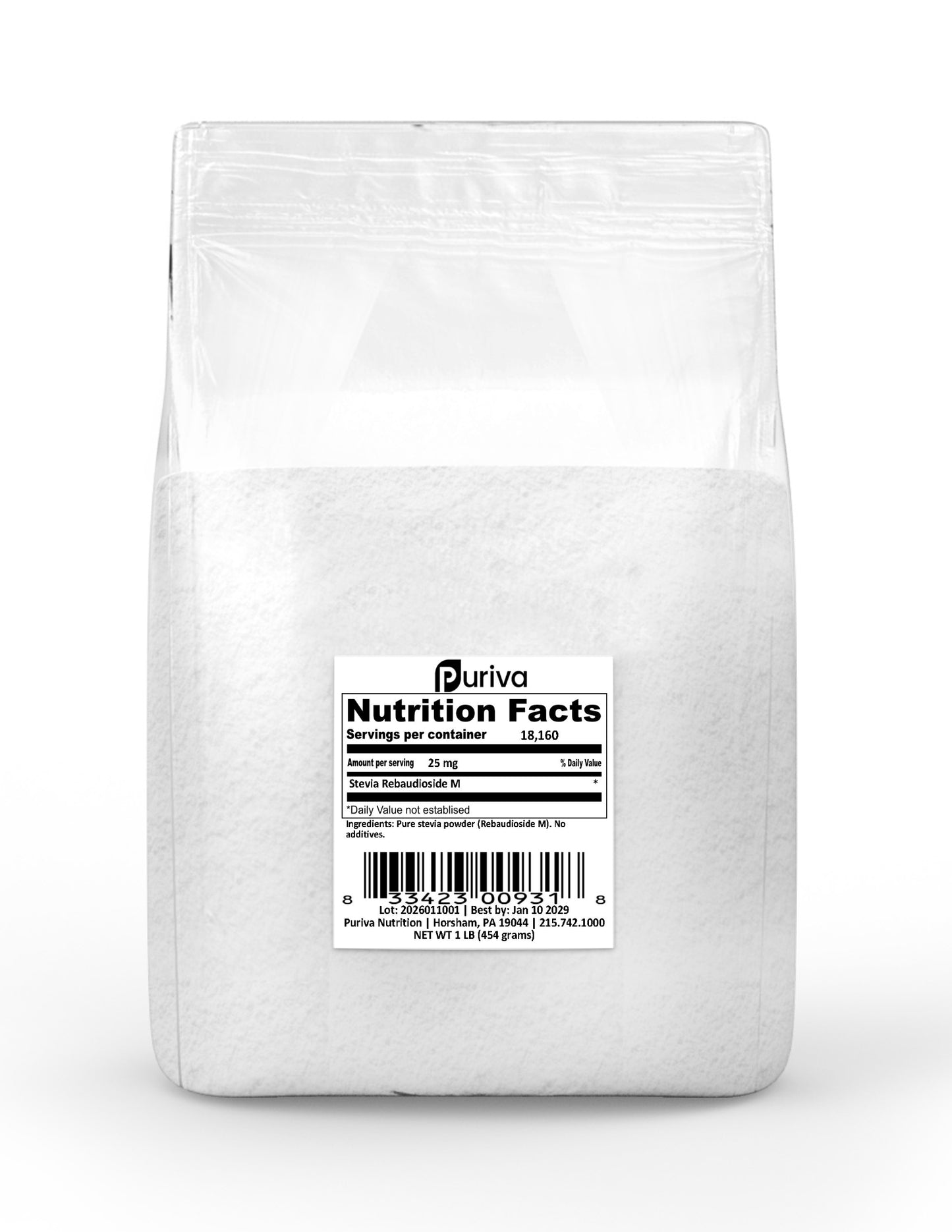 Stevia Reb M powder, (Reb-M | Rebaudioside M), 1 pound | 454 grams, Puriva Nutrition
