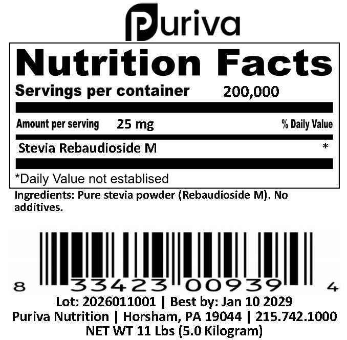 Stevia Reb M powder, (Reb-M | Rebaudioside M), 5 Kilograms | 11 Pounds, Puriva Nutrition