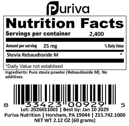 Stevia Reb M powder, (Reb-M | Rebaudioside M), 60 grams | 2,000 servings, Puriva Nutrition