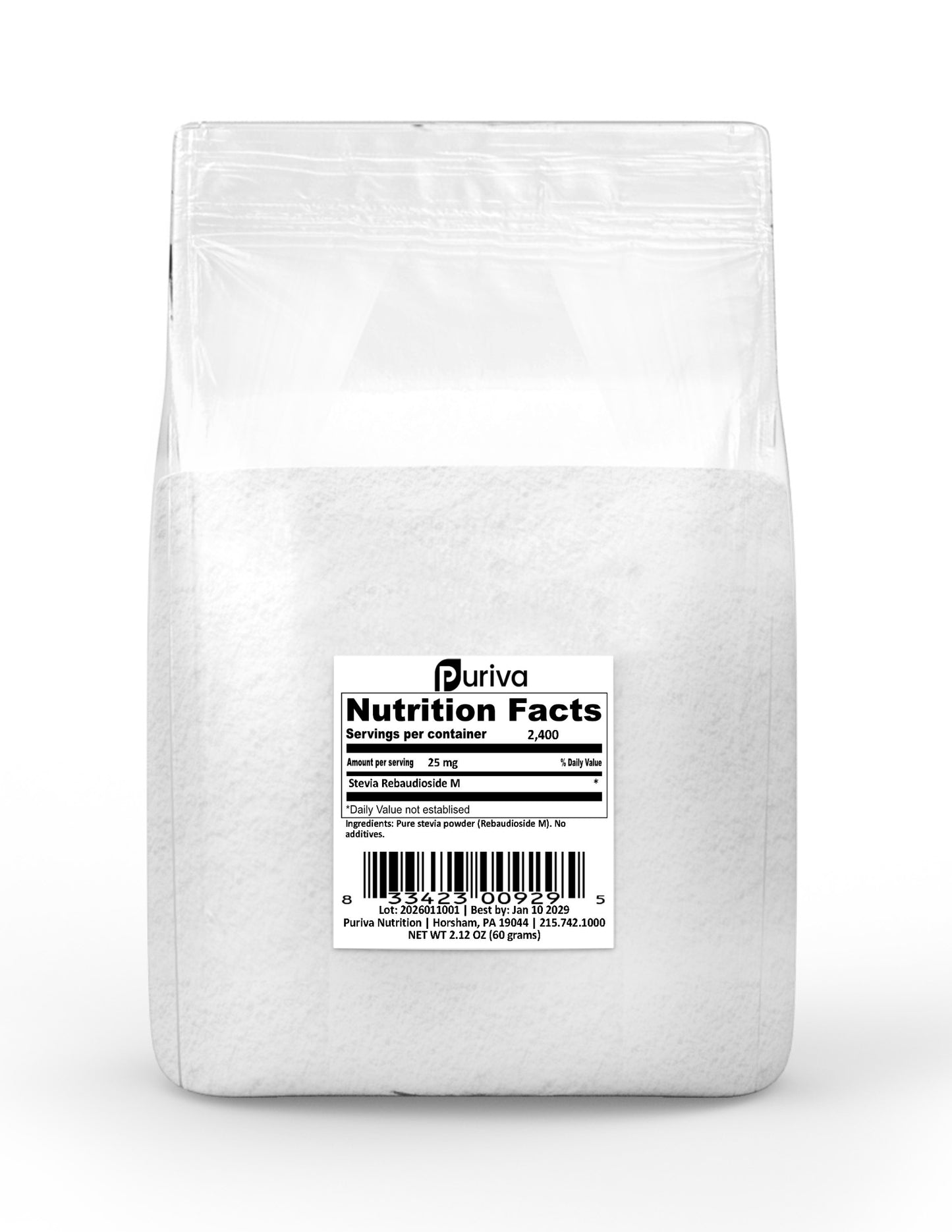 Stevia Reb M powder, (Reb-M | Rebaudioside M), 60 grams | 2,000 servings, Puriva Nutrition